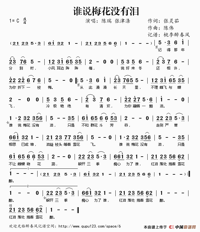 简谱梅花泪_梅花泪曲谱简谱(3)